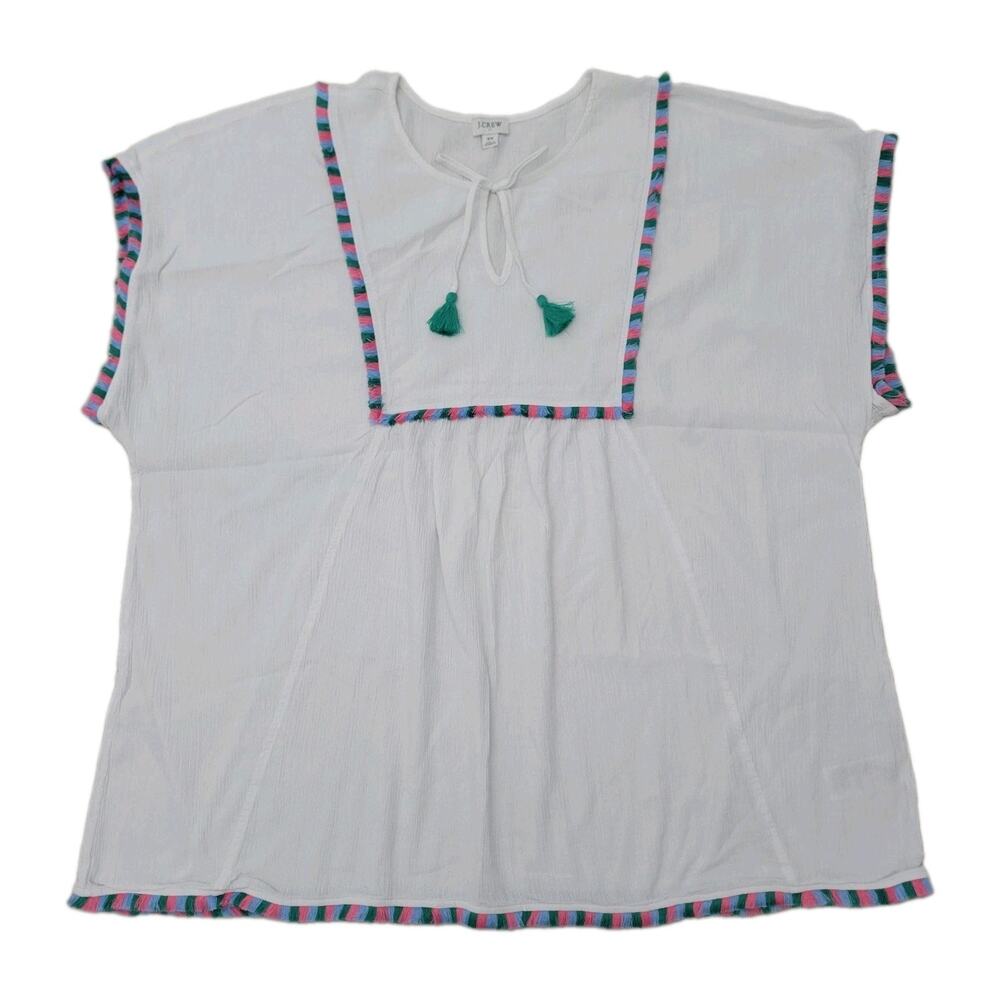 J.Crew Beach Tunic Womens 3XL White Embroidered Boho Pullover Cover Up Cotton
